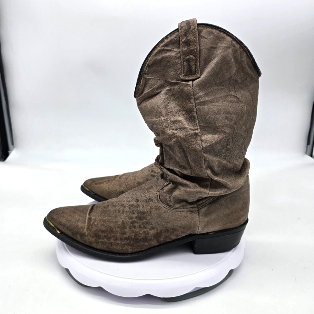 Dingo Shoes Women 9D Leather Slouch Silver Tip Western Cowboy Boots Vintage